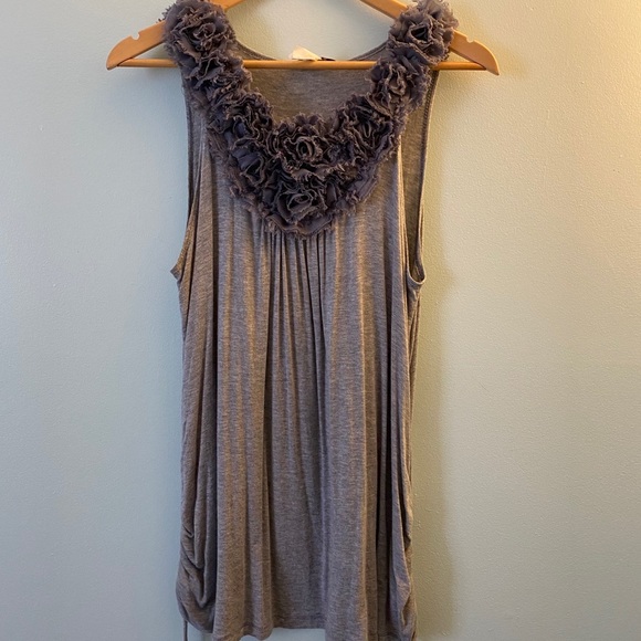 Vibe Tops - Vibe Gray Tank with Rose Details